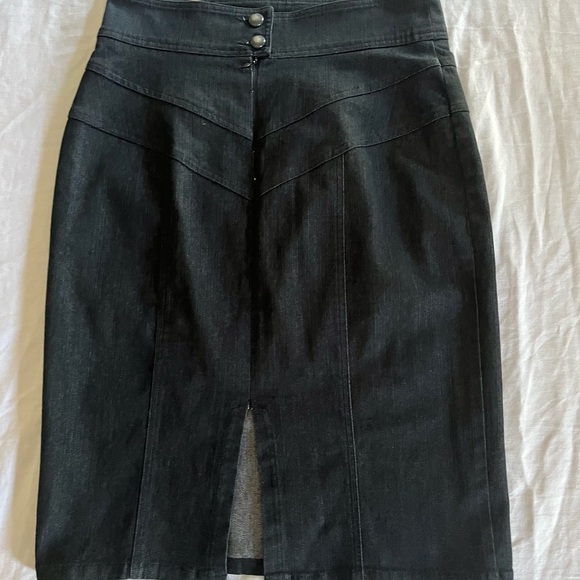 VTG Nanette Lepore Black Denim Classic Pencil Skirt Made in the USA Size 8 - Picture 10 of 13